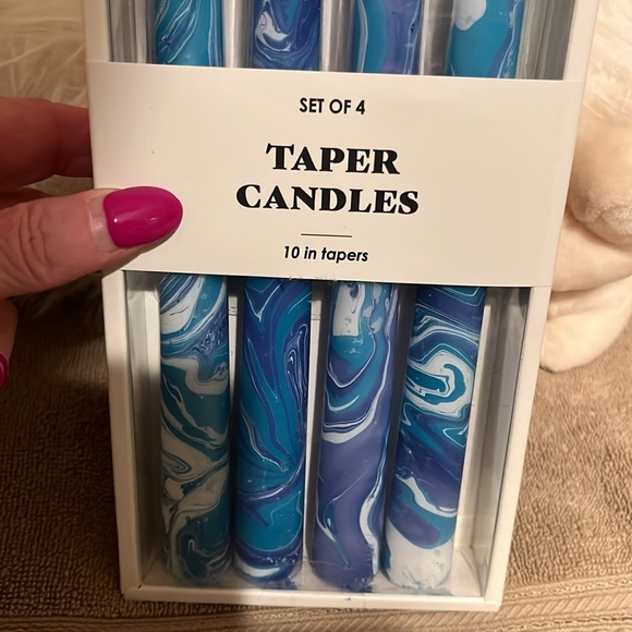 Blue marble looking 10” tapered unscented candles four candles in the set - Picture 3 of 4